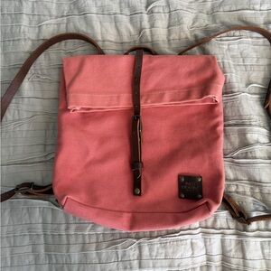 Red House Waxed Canvas Pink/Red Backpack with Brown Horween Leather Straps
